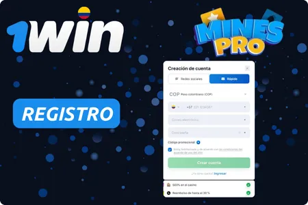 Mines Pro 1Win Cómo registrarse